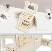 Boîte de rangement multi-usages en tissu pour bijoux, organisateur multi-compartiments avec miroir, poignée et serrure, pour colliers, bagues, cosmétiques et articles divers, 6-10L
