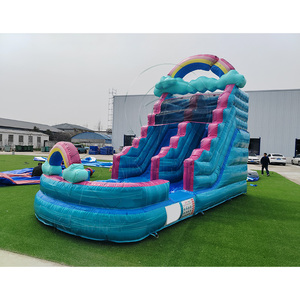 Structure gonflable commerciale pour jardin, avec <span class=keywords><strong>toboggan</strong></span> aquatique tropical, château sauteur et <span class=keywords><strong>piscine</strong></span>, thème Macarons et Marbre - Product Image 4