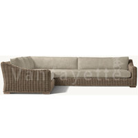 Canapé de jardin en osier d'extérieur avec chaise longue Vente de canapé de salle à manger en L en forme de salon Ensemble de rotin d'angle Mobilier de jardin de style
