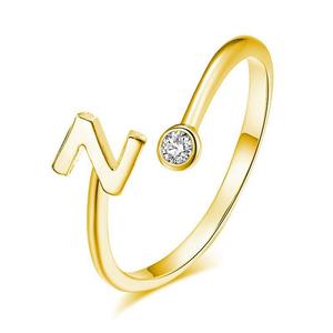 Anillos finos de Plata de Ley 925 chapados en oro para mujer, anillo con letra inicial del alfabeto, ajustable, apilable - Product Image 1