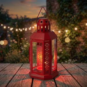 Poignée supérieure de lanterne en métal au design attrayant en laiton AK de couleur rouge finie avec du verre de style moderne pour la décoration intérieure/décoration d'hôtel - Product Image 1
