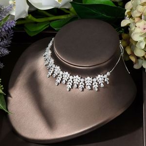 ชุดเครื่องประดับเจ้าสาวเพทายรูปใบไม้4ชิ้นชุดเครื่องประดับสร้อยคอสำหรับงานแต่งงานสีทองคำขาวเครื่องประดับสำหรับเจ้าสาว N-1545 - Product Image 5