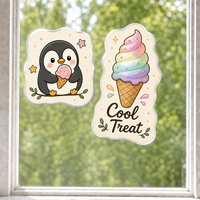 Autocollants personnalisés imperméables en PVC vinyle, pingouin kawaii, crème glacée, autocollant décoratif électrostatique pour fenêtre, imprimé UV