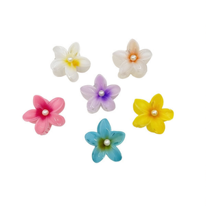 Pince à cheveux en plastique Angelina Frangipani avec perles, 8 cm, pour femmes et filles, style doux, usage quotidien, fleurs et perles - Product Image 1