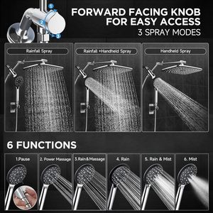 Modern Wide Rain Shower Head 6 Modes Handheld High Pressure Adjustable Dual <strong>Spray</strong> Anti-Clog Nozzles Wall <strong>Mount</strong> 2-Year - Product Image 4