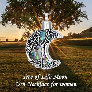 Collier urne funéraire Arbre de Vie pour cendres, pendentif commémoratif phase de lune, bijou souvenir avec bouchon à vis, personnalisable avec logo gravé - Product Image 5