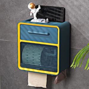 Creative Bathroom Toilet <b>Paper</b> <b>Holder</b> Rectangular Waterproof Wall Mounted Storage Rack No Drilling Required Luxury Style - Product Image 1