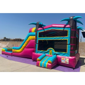 Casa de rebote inflable tropical comercial con tobogán, palmera y diseño de Sol, para fiesta de verano al aire libre para niños y diversión en el patio trasero - Product Image 2