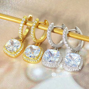 Modernos Pendientes de Aro Chapados en Oro con Colgante de Cristal Corte Cojín para Mujer, Joyería para Fiestas - Product Image 2