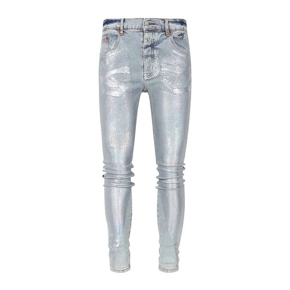 SMO jean skinny pour femme jean argenté enduit de métal femme 2024