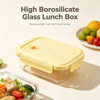 Boîte à lunch bento en verre borosilicate haute résistance de 640 ml, résistante à la chaleur, pour les employés de bureau, utilisable au micro-ondes, pour conserver les aliments frais