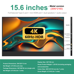 Moniteur <span class=keywords><strong>portable</strong></span> 15,6 pouces 4K UHD 3840x2160 |   Écran de voyage 60Hz HDR avec cadre métallique, Type-C et Mini HDMI - Product Image 2
