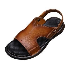 Summer Men's Casual <b>Slides</b> First Layer Cowhide Open Toe Anti <b>Slippery</b> Rubber Outsole EVA Midsole Buckle Strap Sandals - Product Image 4