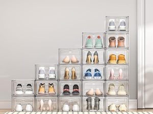 Large Foldable Single <b>Shoe</b> Storage <b>Box</b> Fit Size 13 Closet Space Save Stackable <b>Shoe</b> Rack Sneaker Container Bin <b>Clear</b> Plastic - Product Image 4