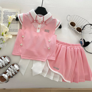 Conjunto de <span class=keywords><strong>Verano</strong></span> para Niña Estilo Preppy 2025 de Algodón de Alta Calidad Top tipo Chaleco de Encaje Floral y Falda con Lazo Nuevo Patrón Floral - Product Image 6