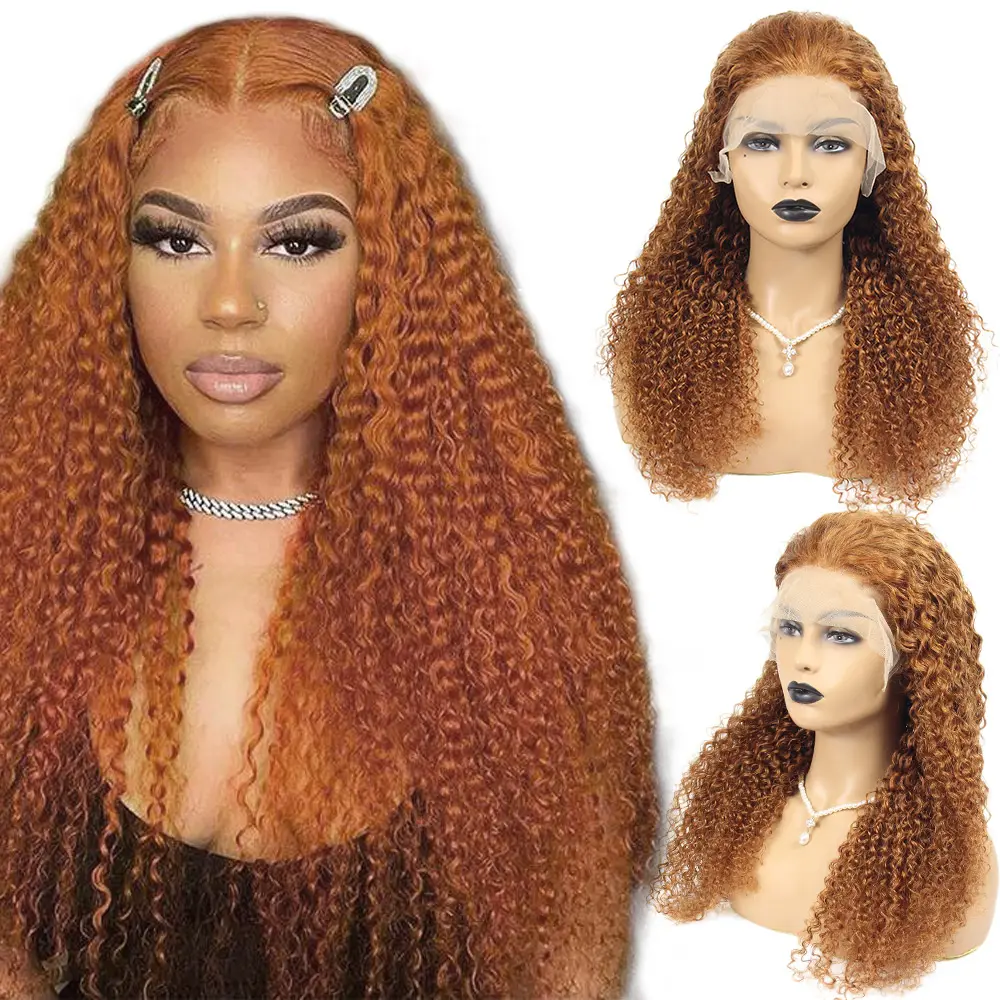 180% Density Full Lace Human Hair Wigs For Black Women,350 Orange Ginger Colored Lace Front Wigs, Lace Closure Frontal Wig