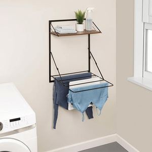 Laundry Cloth Coat Hanging Rack Drying Stand Rack Over-The-Door Compact Collapsible Drying Rack With Extra Black Walnut Shelf - Product Image 3