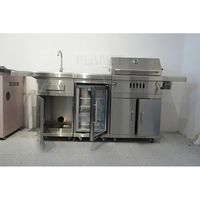 Cuisine extérieure tout-en-un avec barbecue, évier, réfrigérateur et roues (acier inoxydable et refroidissement R600a)