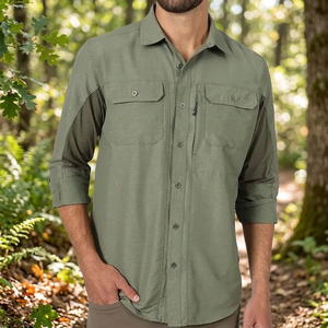 Chemise tactique homme en polyester/coton à 3 boutons, motif uni, manches longues, respirante, écologique, séchage rapide, haute performance - Product Image 3