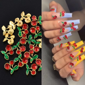 <span class=keywords><strong>Cherry</strong></span> Dangle Nail Piercing Rhinestones Collar Colgante Accesorios Nail Charms Diamond Gems 3D Jewelry Rings para Nail Tips - Product Image 3