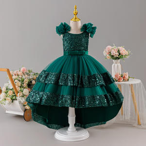 فستان أطفال طويل بذيل مزين بالترتر رائج البيع، فستان أميرة بفيونكة، فستان بنات لامع متعدد الطبقات لحفلات الزفاف - Product Image 6