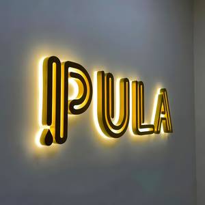 Letrero con Logotipo Iluminado con Halo de Acero Inoxidable de Primera Calidad, Diseño de Logotipo LED para Pared Interior, Logotipo 3D, Letrero LED Iluminado - Product Image 1