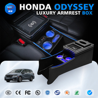 Boîte de rangement pour accoudoir pour Honda Odyssey, organisateur de console centrale avec lumière LED intégrée, accessoires de rangement intérieur de voiture