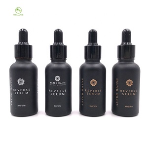 Hot stamping 10ml 30ml 1oz frosted matte black essential oil bottle amber glass dropper bottle with box