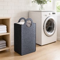 Grand panier de rangement en feutre gris bicolore avec poignées découpées rondes pour chambre et salle de bain, panier à linge robuste