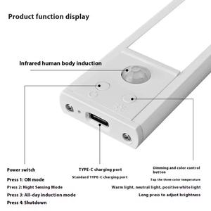 Luz LED Recargable Inalámbrica con Sensor de Movimiento de 3000K-6000K, Luces LED para Armario de Cocina, Color Negro - Product Image 4