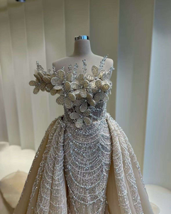 <span class=keywords><strong>Abito</strong></span> da <span class=keywords><strong>Sposa</strong></span> Personalizzato Stile Dubai con Perline Regali per Matrimoni Eleganti, Vestito Nuziale con Cristalli Argentati e Foglie - Product Image 4