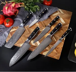 Nakiri-cuchillo de cocina de 67 capas, conjunto de cuchillos de cocina con mango G10, de acero damasco, utilidad para pelar, 6 uds.