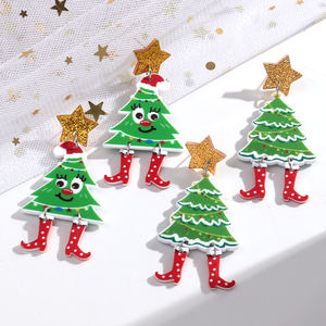 ต่างหูอะคริลิคแบบห้อย ลายกราฟฟิตี้ขี้เล่น ต้นคริสต์มาสสีเขียว รองเท้าบูทสีแดง หมวกคริสต์มาสสีทองวิ้งๆ  สำหรับคริสต์มาสปี 2026 - Product Image 3