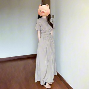 Crew Neck Sheath Dress Solid Color Wrap And Tie Daily Wear Women's Casual Long Dress - Product Image 2