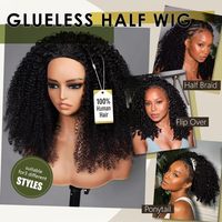 Perruque mi-tête 100 % cheveux humains bruts bouclés, couleur naturelle, sans colle, pour femmes noires africaines – Vente chaude en gros