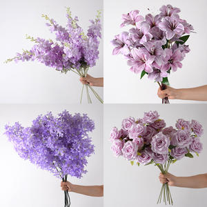 EG-AF100 Decoración para Salón de Ceremonias de Jardín, Flores de Tela de Seda Morado Claro, Flores Artificiales Moradas Estilo Monet para Bodas - Product Image 3