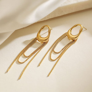 Fashion Wholesale <b>Fine</b> 14k 18k Gold Plated 316L Stainless Steel Tassel Drop Dangle Gold <b>Earrings</b> for Women - Product Image 3