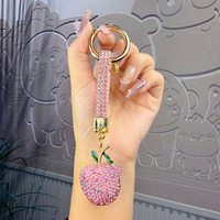 Groothandel Bling Strass Appel Sleutelhanger Kristal Fruit Sleutelhanger Diamant Tas Charme Glitterende Rode Groene Appel Sleutelhangers Met Bandje