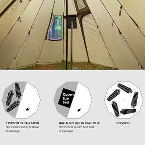 Grande <span class=keywords><strong>Tenda</strong></span> Tipi per 4-6 Persone con Foro per Stufa, <span class=keywords><strong>Tenda</strong></span> Piramidale in Tela Impermeabile per Campeggio Invernale, Bushcraft, Caccia, Pesca - Product Image 5