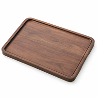 Plateau de service rectangulaire en noyer noir avec rebord surélevé et rainures pour le thé, le café, les fruits, les collations, la table de cuisine, la décoration de la maison
