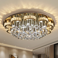 Lampe en forme de fleur argentée, décoration de chambre à coucher, acier inoxydable, plafonnier rond de luxe en cristal goutte de pluie pour salon