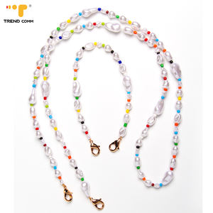 2026 핫 모바일 폰 랜야드 크로스바디 휴대폰 체인 진주 컬러풀 걸스 핸드비드 모바일 폰 케이스 세트 유니버설 체인 - Product Image 1