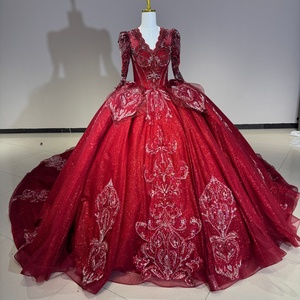 Dw0203 Red Ball Gown <b>Wedding</b> Dresses Beaded Crystals Pearls Lace Bridal Gowns Vestidos De Novia Custom Size Jancemebr - Product Image 1