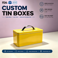 Boîte en étain jaune vif personnalisée avec poignée, conteneur portable en métal pour aliments, étui métallique vide personnalisé, emballage cadeau en gros