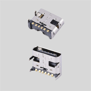 Connecteur femelle USB Type C 6 broches à montage sur carte SMT, coque métallique en alliage de cuivre plaqué or, interface de charge haute fréquence - Product Image 1