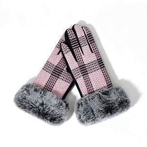 Mitaines thermiques en tricot doux à carreaux, tendance, avec poignets moelleux, coupe-vent, compatibles écran tactile, pour la conduite quotidienne - Product Image 4