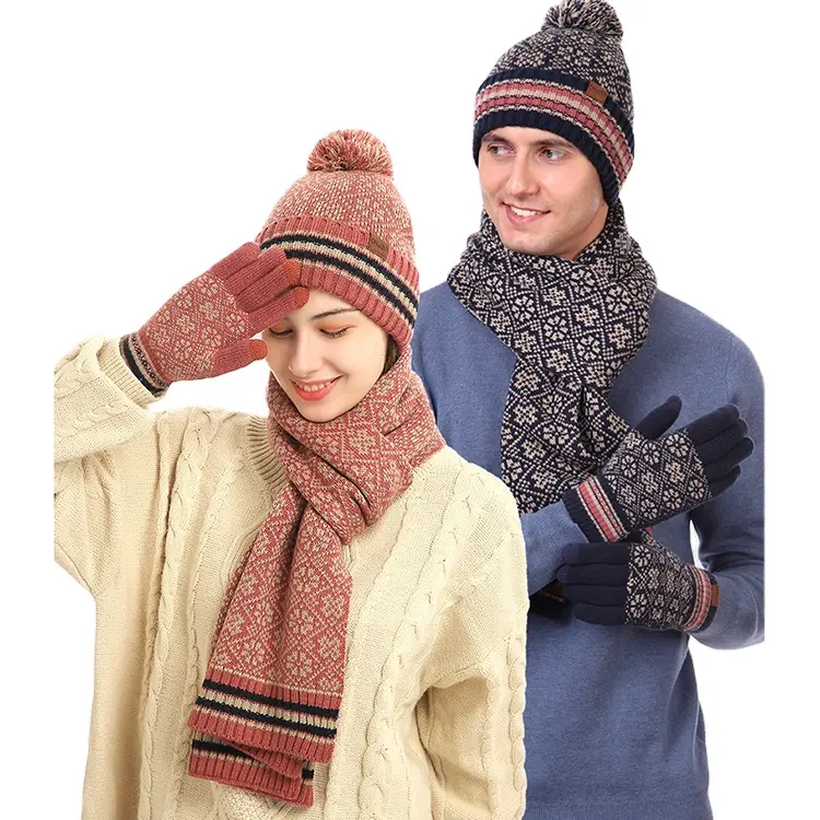 Soft Warm Cashmere Hat Scarf And Gloves Set Men And Women Fashion Knitted Winter Hat Scarf Gloves Set 3 Pcs Wholesale
