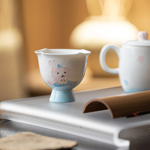 Hand Painted Cute Rabbit Ceramic Stemmed <b>Teacup</b> Porcelain Kung Fu Tea Cup For Home Use New Chinese Style - Product Image 3