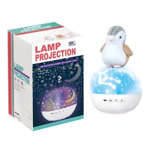 Child Puzzle Penguin Star Projector Night Light Toys Rechargeable Music Rotating Bluetooth Model Lamp Projection Toys For Kids