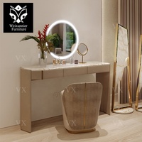 Table de maquillage moderne de luxe en marbre haut de gamme avec miroir et tiroirs de rangement pour chambre, salle de bain ou appartement
